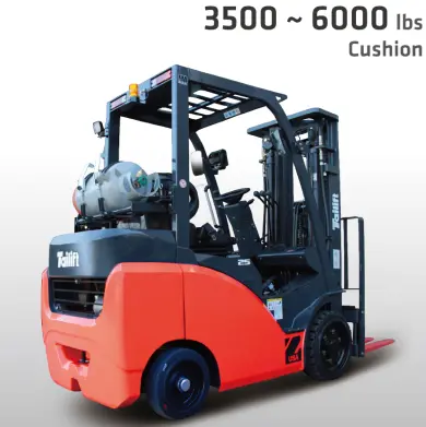 A forklift truck marked with the weight specifications of 3500 - 6,000 kg, showcasing its operational limits.